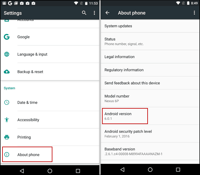 Android: Settings > About Phone
