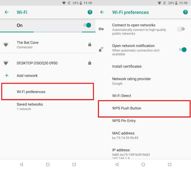 Android: WPS (Wi-Fi Protected Setup)