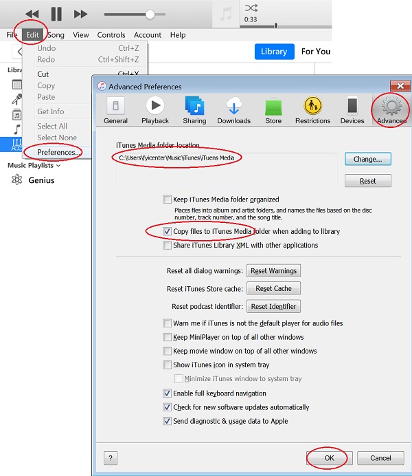 iTunes Media Folder Settings