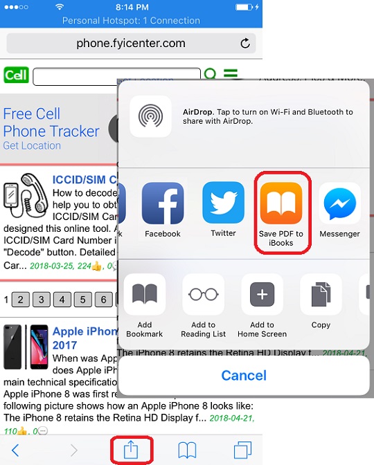 Save Web Page as PDF in iBooks