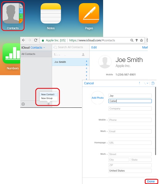 Add New Friend to Contact List on iCloud.com
