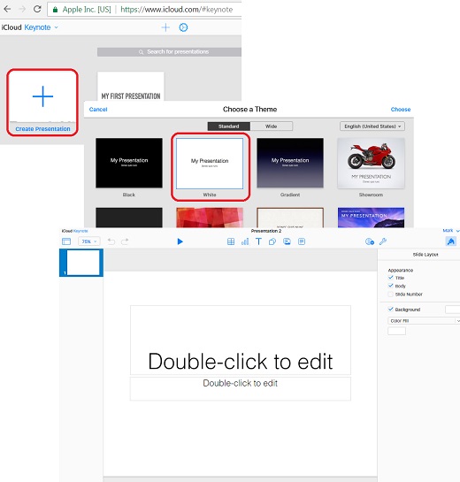 Add Keynote Document on iCloud.com with Web Browser