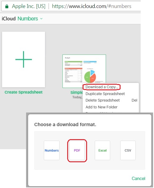 Download and Save Numbers spreadsheets in PDF Format