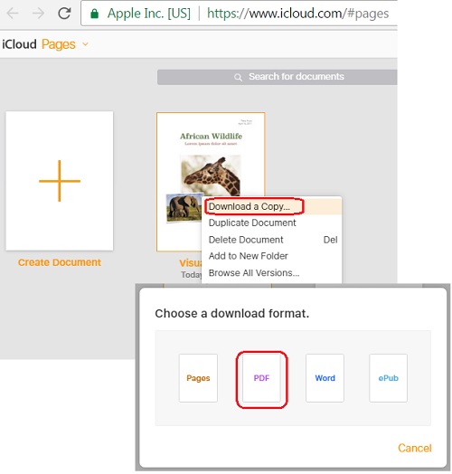 Download and Save Pages Documents in PDF Format