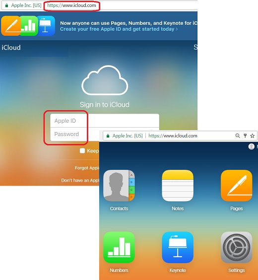 Login to iCloud.com with a Web Browser