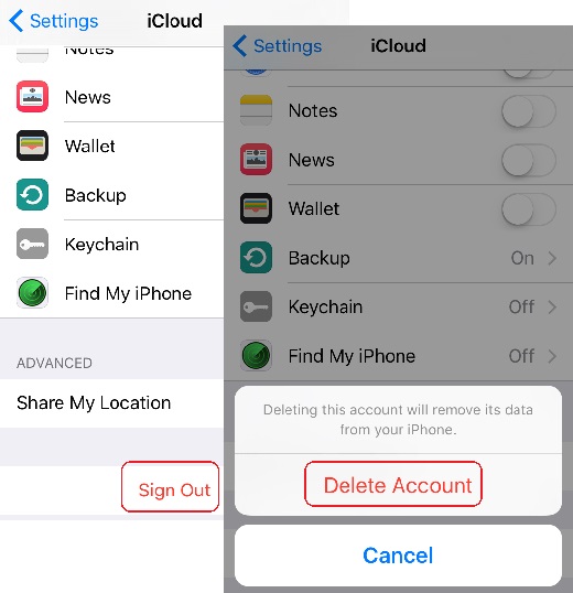 Sign out from iCloud on iPhone