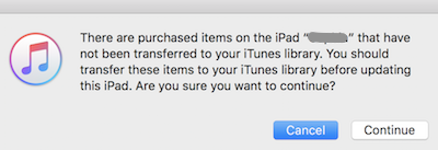 Purchased Items to Be Transferred from iPad to iTunes