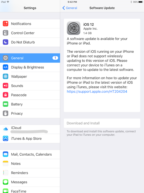 iOS Upgrade with Wi-Fi Refused on iPad