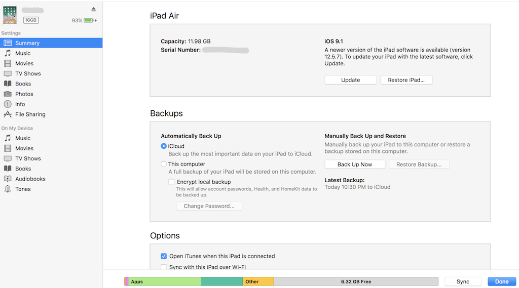 iPad iOS Upgrade with iTunes on Remote PC