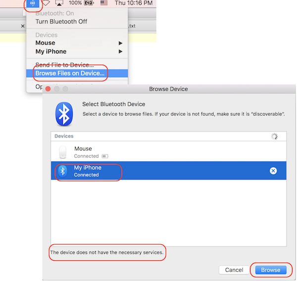 Browse Files over Bluetooth Connection from macOS to iPhone