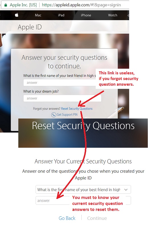 Reset Security Questions Link - Misleading