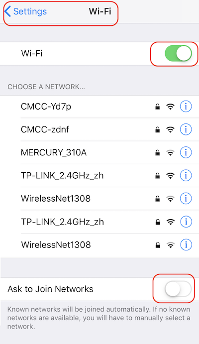 Turn On/Off Wi-Fi on iPhone