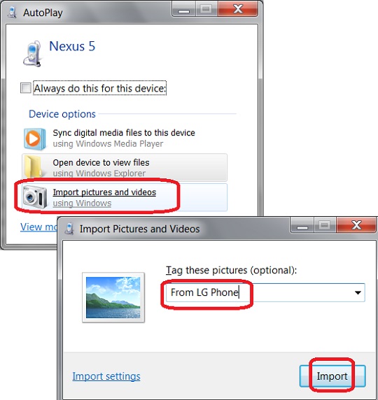 Import Pictures from LG Phone to Windows