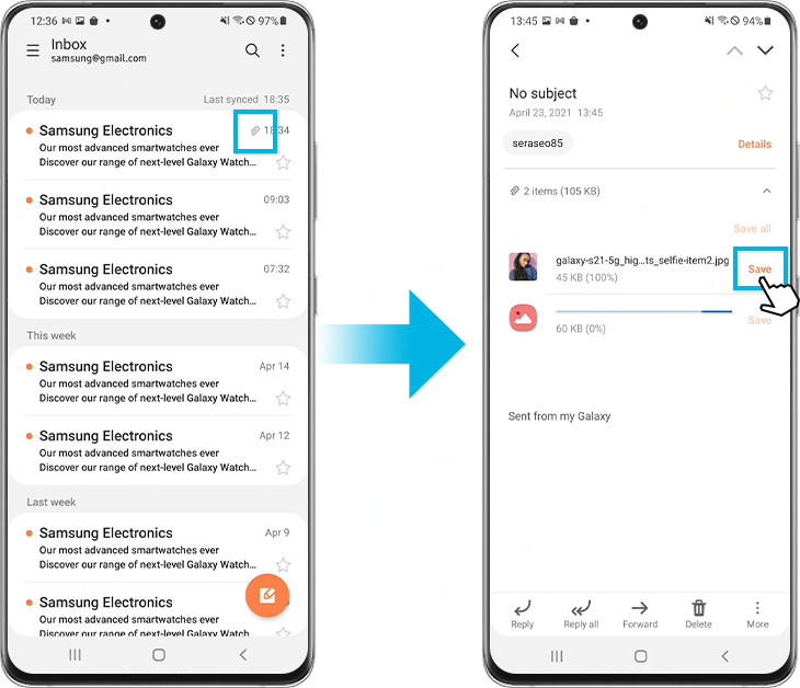 Samsung 'Email' - Download Attachments