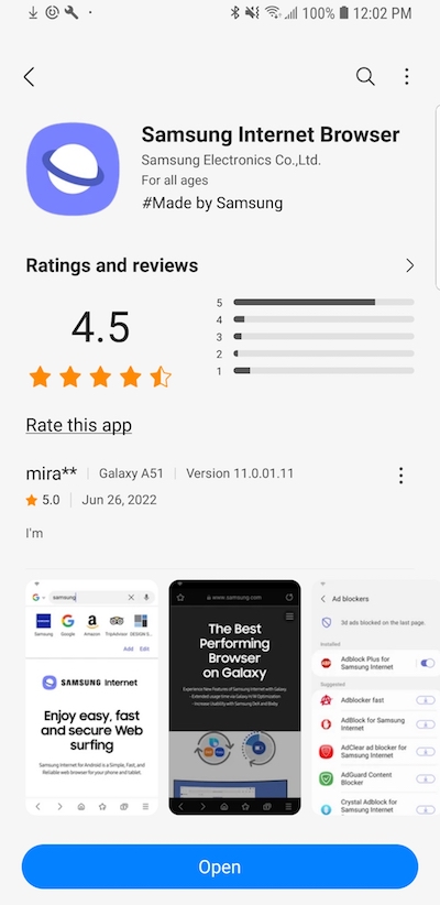 'Samsung Internet Browser' in Galaxy Store