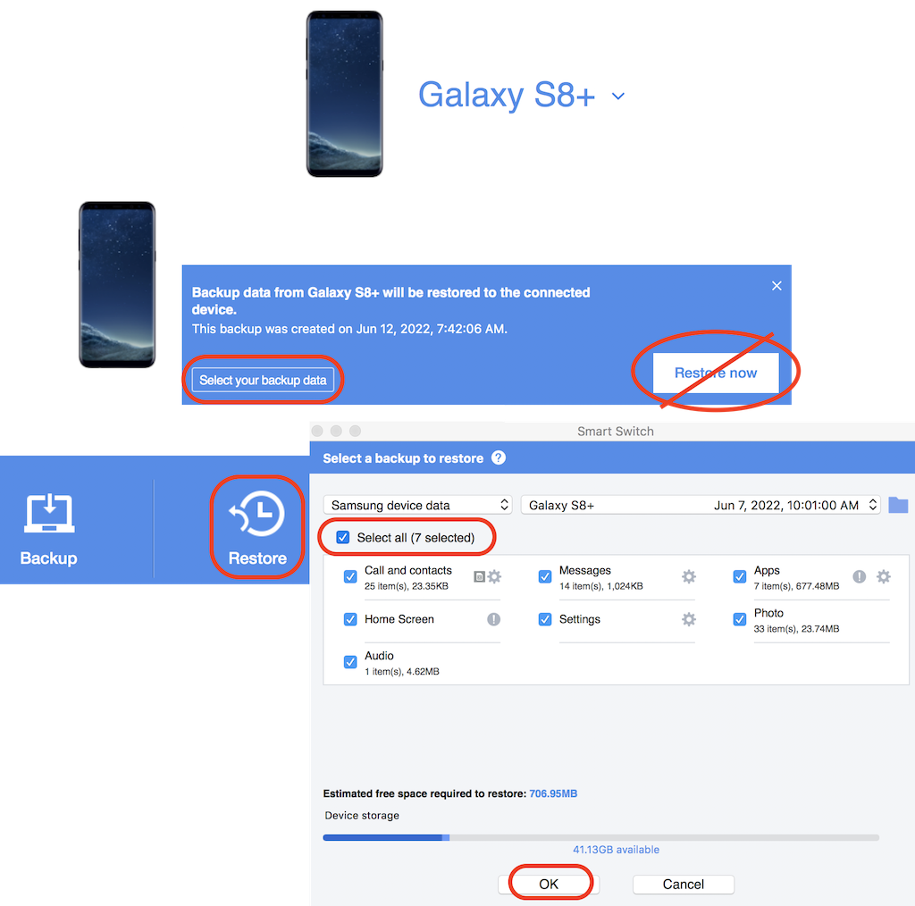 Smart Switch - Restore Backup to Phone