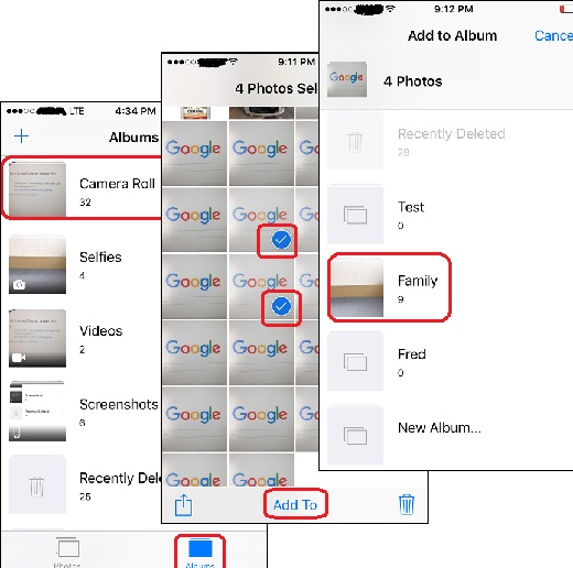Adding Photos to Album from Camera Roll on iPhone