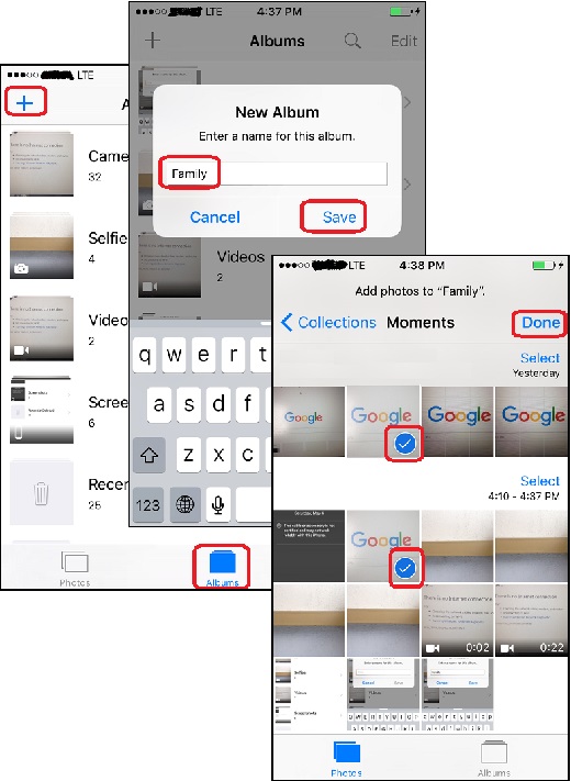 Creating New Album in iPhone Photos App